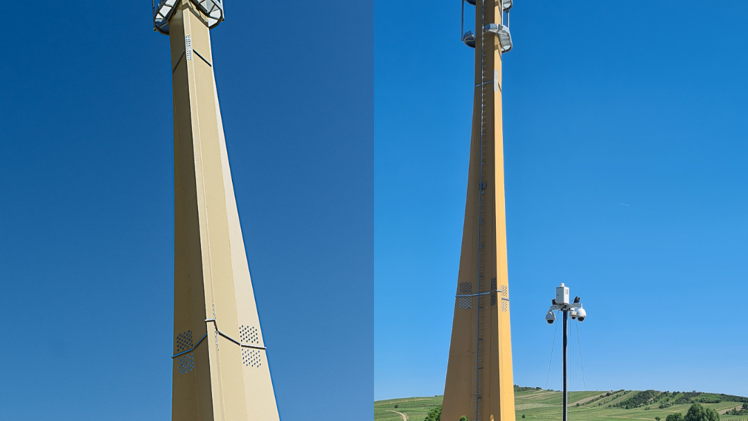 Cteam's infrastructure structure with monitoring equipment against a clear sky. Cteam's infrastructure structure with monitoring equipment against a clear sky.